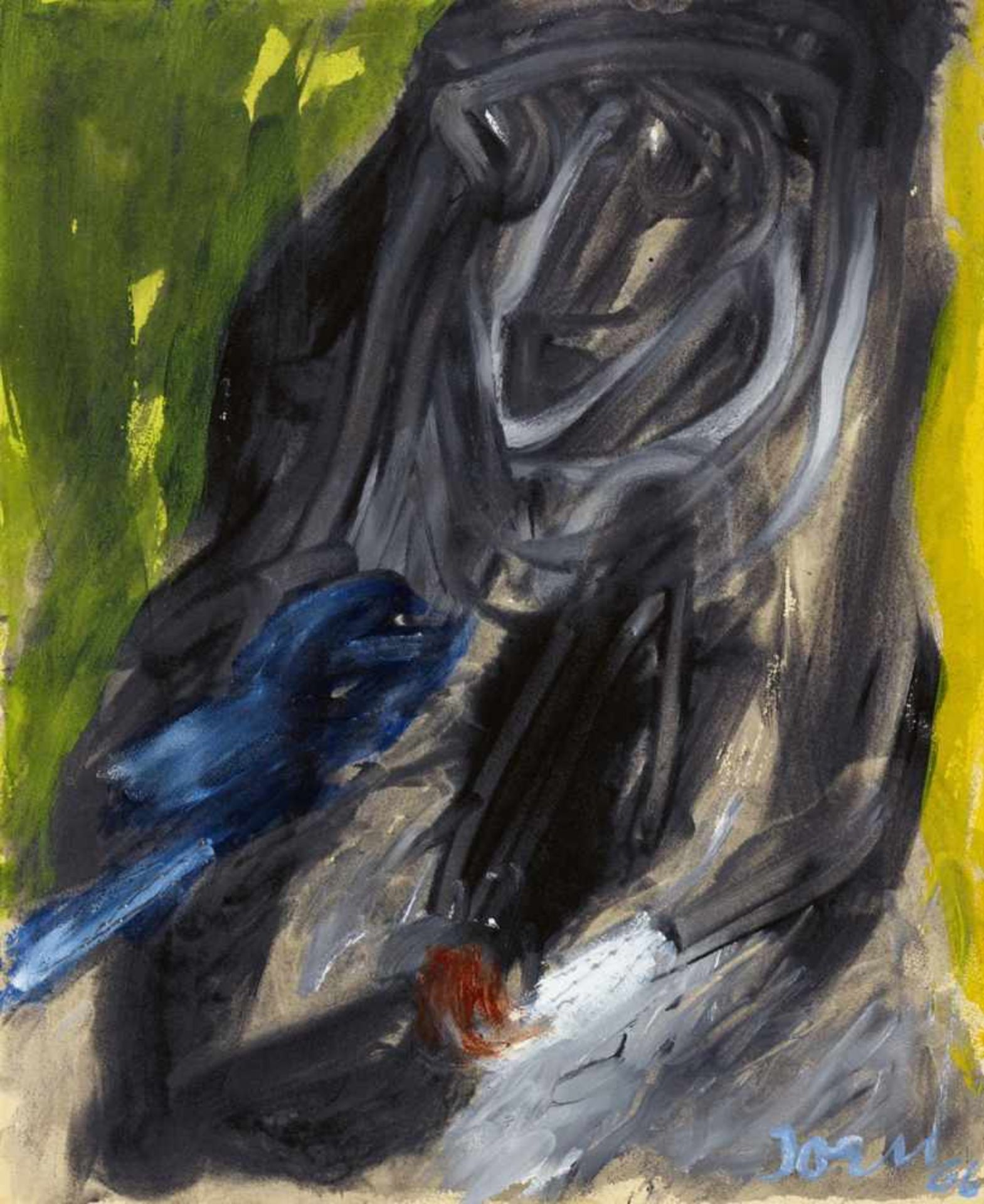 Asger JornThe blue birdAcryl und Aquarell auf Karton. 42 x 34 cm. Gerahmt. Signiert und datiert '