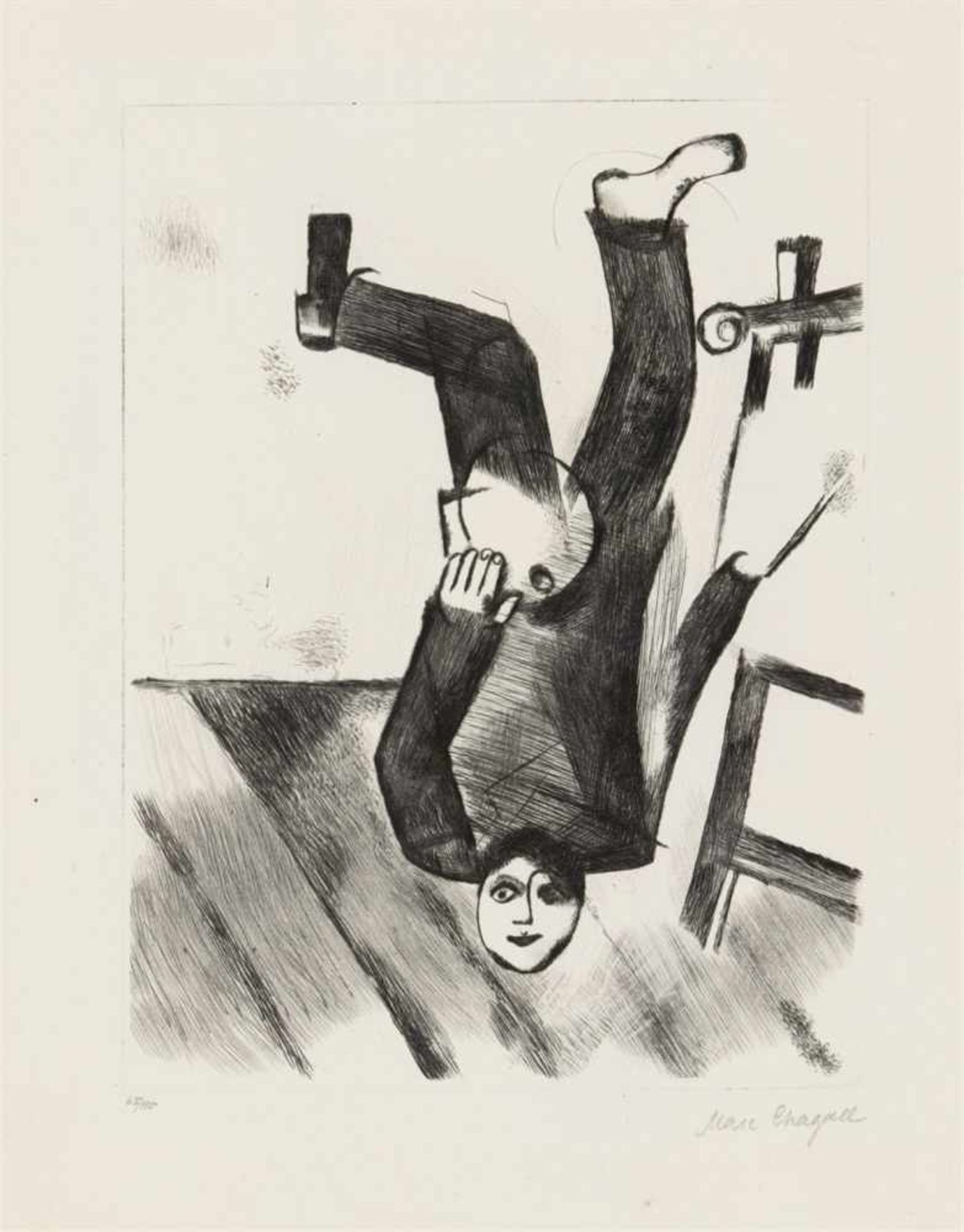 Marc ChagallAn der StaffeleiOriginal-Radierung auf Büttenpapier. 24,6 x 18,7 cm (44,4 x 34,3 cm).