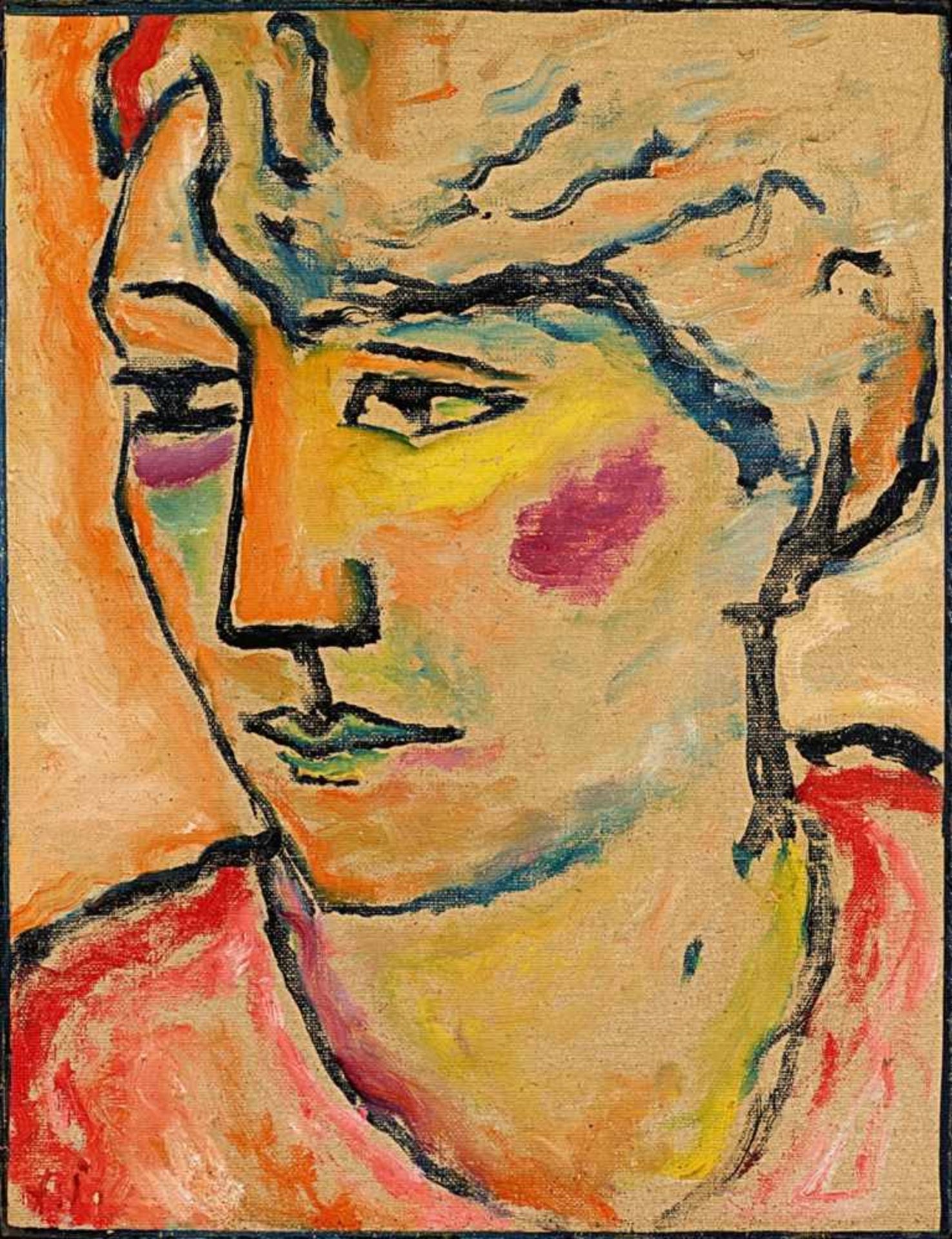 Alexej von JawlenskyPortrait Frau KirchhoffÖl auf leinenstrukturiertem Papier auf Karton. 42,4 x