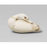 An elegant ivory netsuke of a duck, in the style of Mitsuhiro. Second half 19th century or laterOf