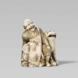 A walrus tusk netsuke of Bunkan Zenshi. Second half 19th centuryThe old tonsured monk Bunkan