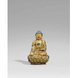 Buddha Shakyamuni. Bronze mit vergoldeter Lackfassung. Ming-ZeitIm Meditationssitz auf einem