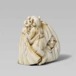 An unusual ivory netsuke of an oni. Early 19th centuryThe long-haired oni has captured his pursuer