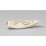 A highly polished tusk netsuke with a centipede. 19th/20th centuryThe natural shape of the pointed