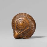 A good and large boxwood netsuke of a snail. 19th centuryCrawling out from its house, the antennae