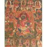 Thangka des Vajrapani. Tibet. 19. Jh.Der Beschützer des dharma steht in der Kriegerpose im