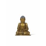 Großer Buddha Shakyamuni. Bronze, vergoldet. Ming-Zeit, 17. Jh.Im Meditationsitz, die rechte Hand in