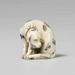 A good large ivory netsuke of a piebald dog. Early 19th centurySeated on its hind legs, the head