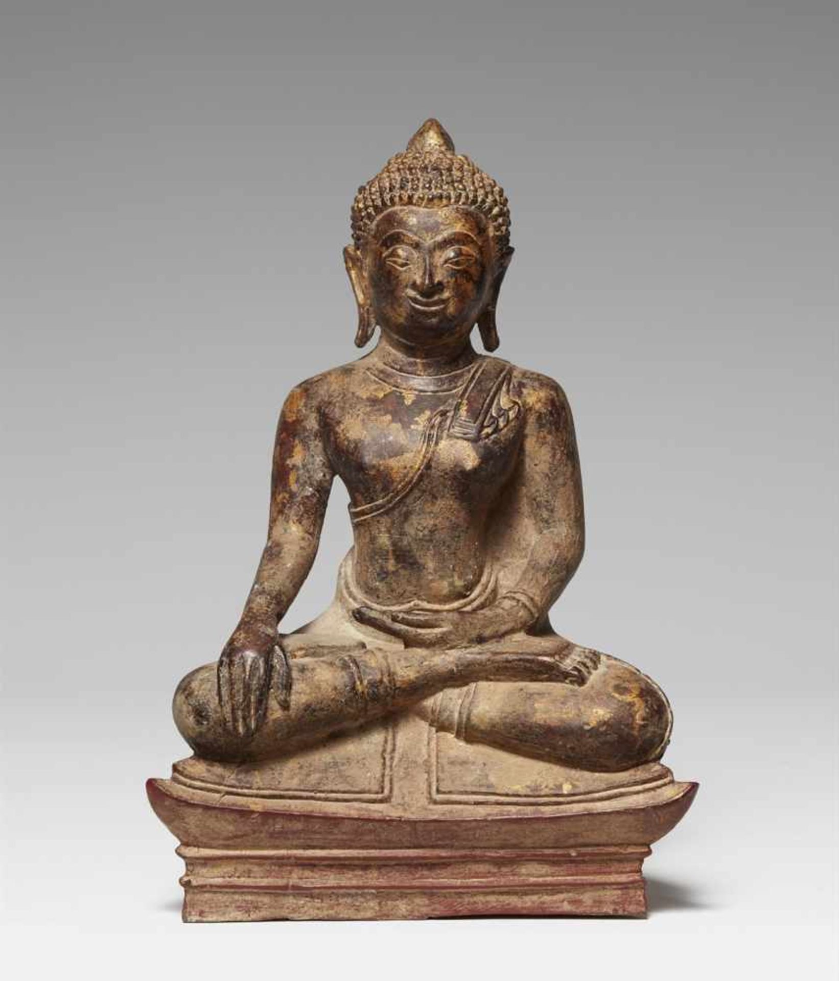 Buddha maravijaya. Bronze mit Resten von Vergoldung. Nordthailand. 16. Jh. oder späterIm