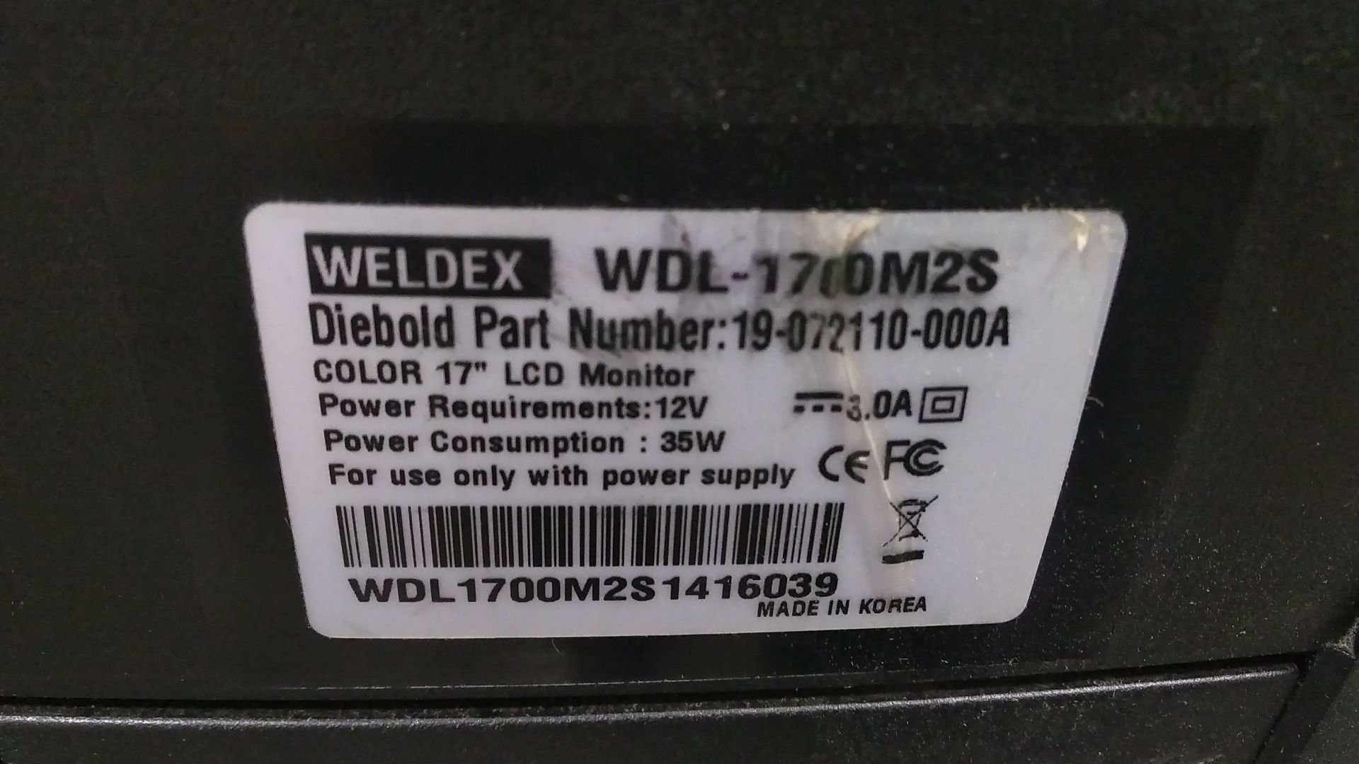 Weldex 17" LCD Monitor Model WDL-1700M2S - Image 2 of 2