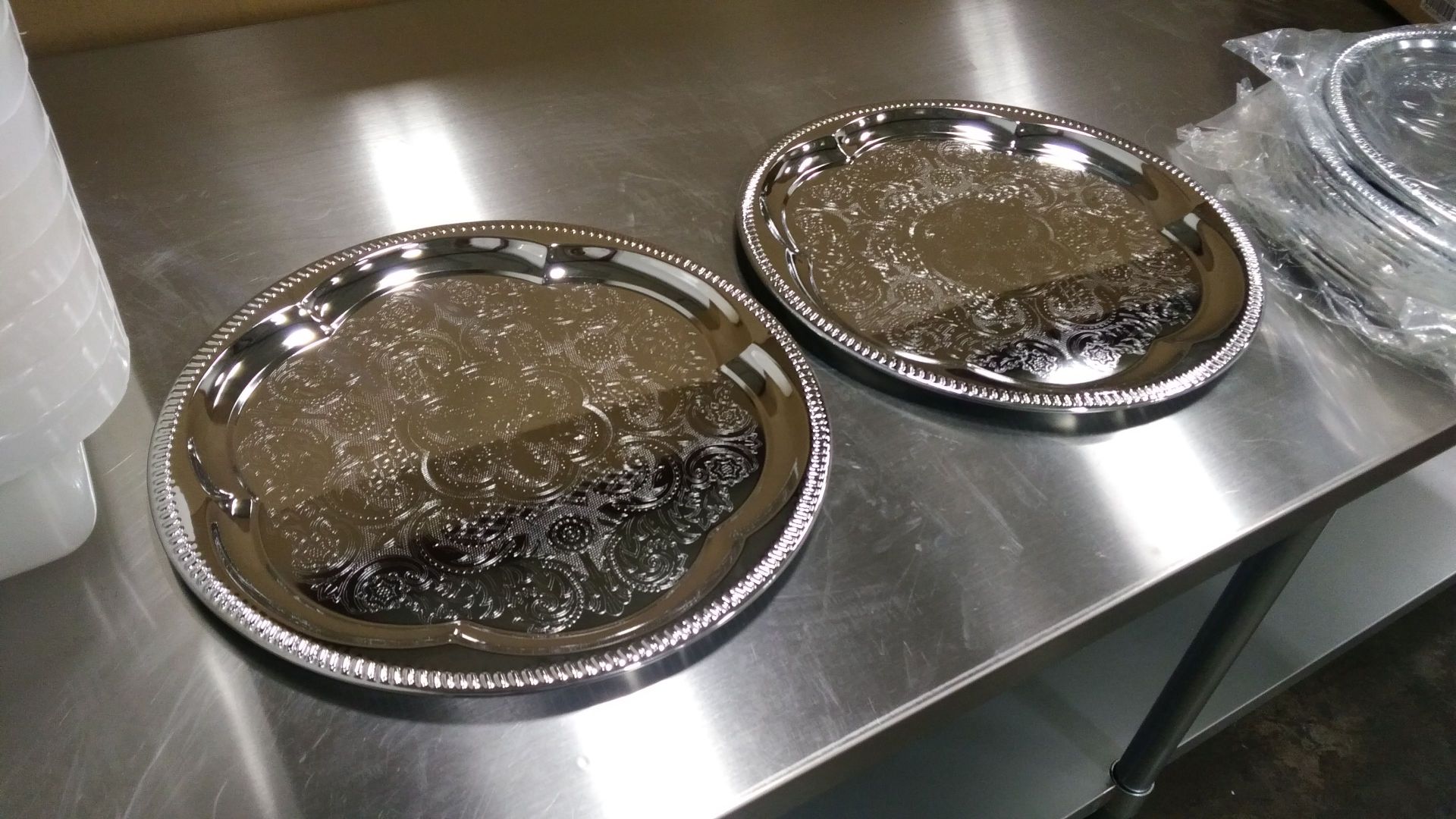 14" Iron Serving Tray, Chrome Plated - Lot of 2