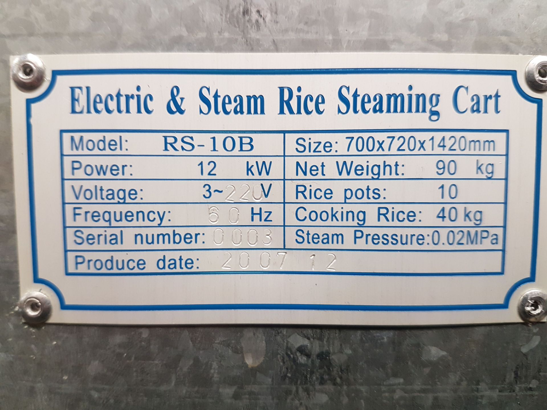 Wellborn Electric Steam Cart - Model RS-10B - 220 Volt - 3 Phase - Image 3 of 3