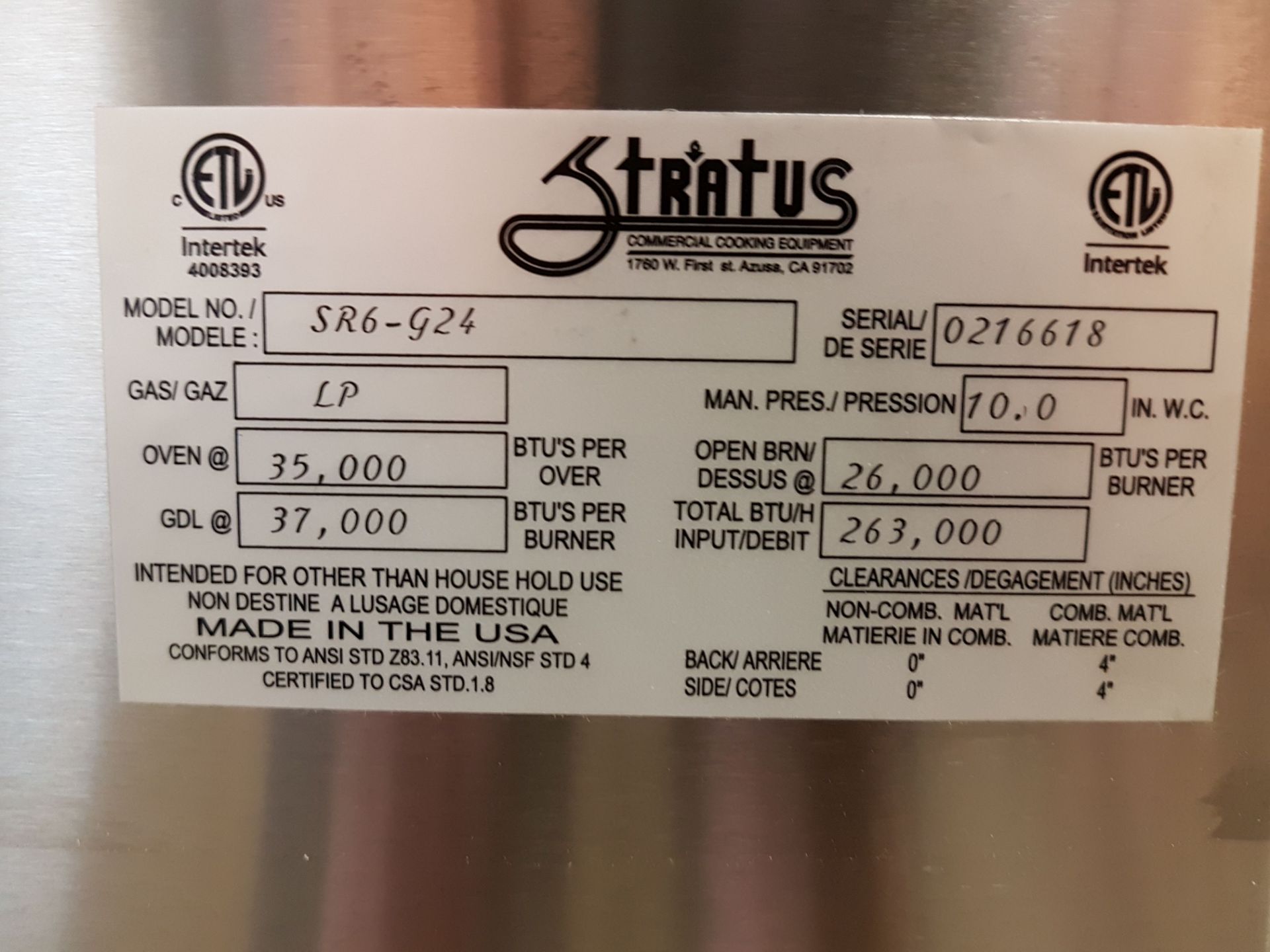 Stratus 6 Burner, 24" Griddle & 2 Ovens - Propane - Model SR6-G24 - Image 4 of 4