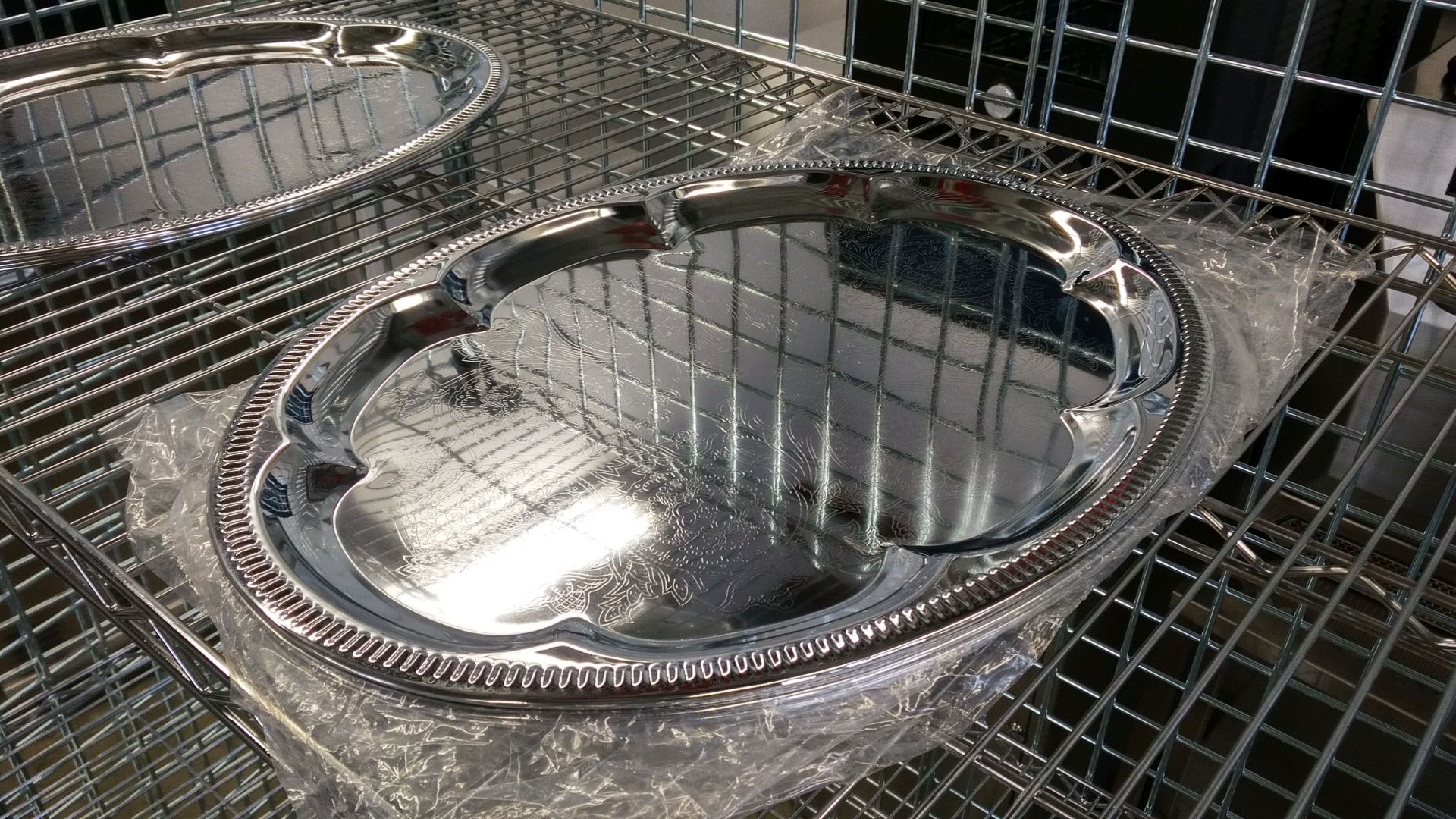 18" Oval Chrome Plated Steel Platters - Lot of 3