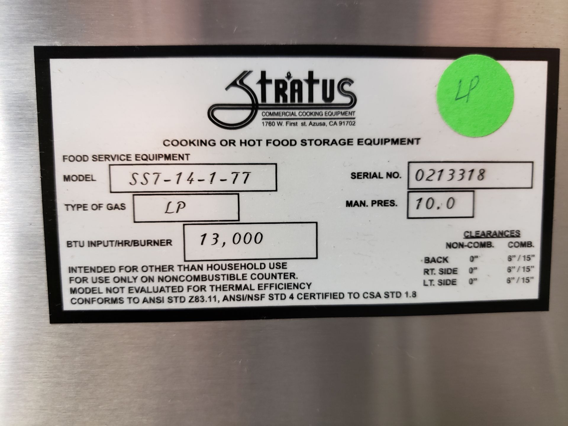 Single Hot Well Natural Gas Counter Top Unit - Model SST-14-1-77 - US Made - Image 3 of 3