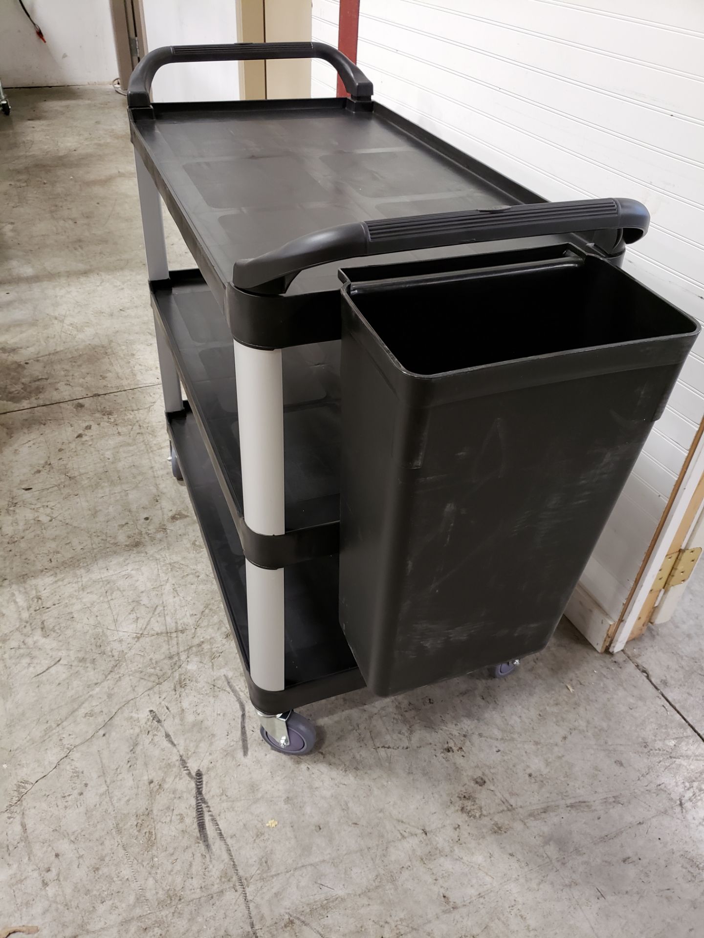 Black 3 Tier Cart with Waste Receptacle - 19.5" x 35" x 34" High on Casters - Image 2 of 5