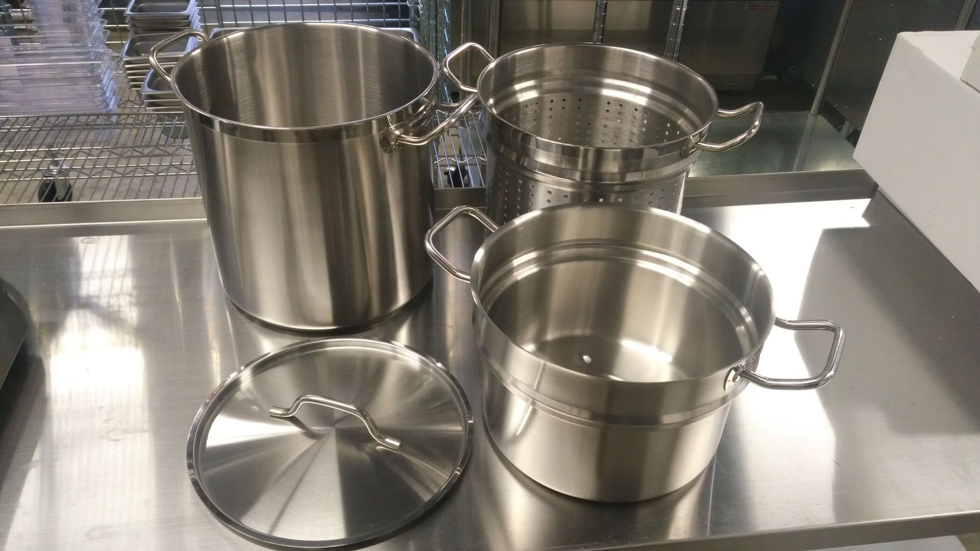 20qt Heavy Duty Stainless Stock Pot with Steamer Basket and Double Boiler