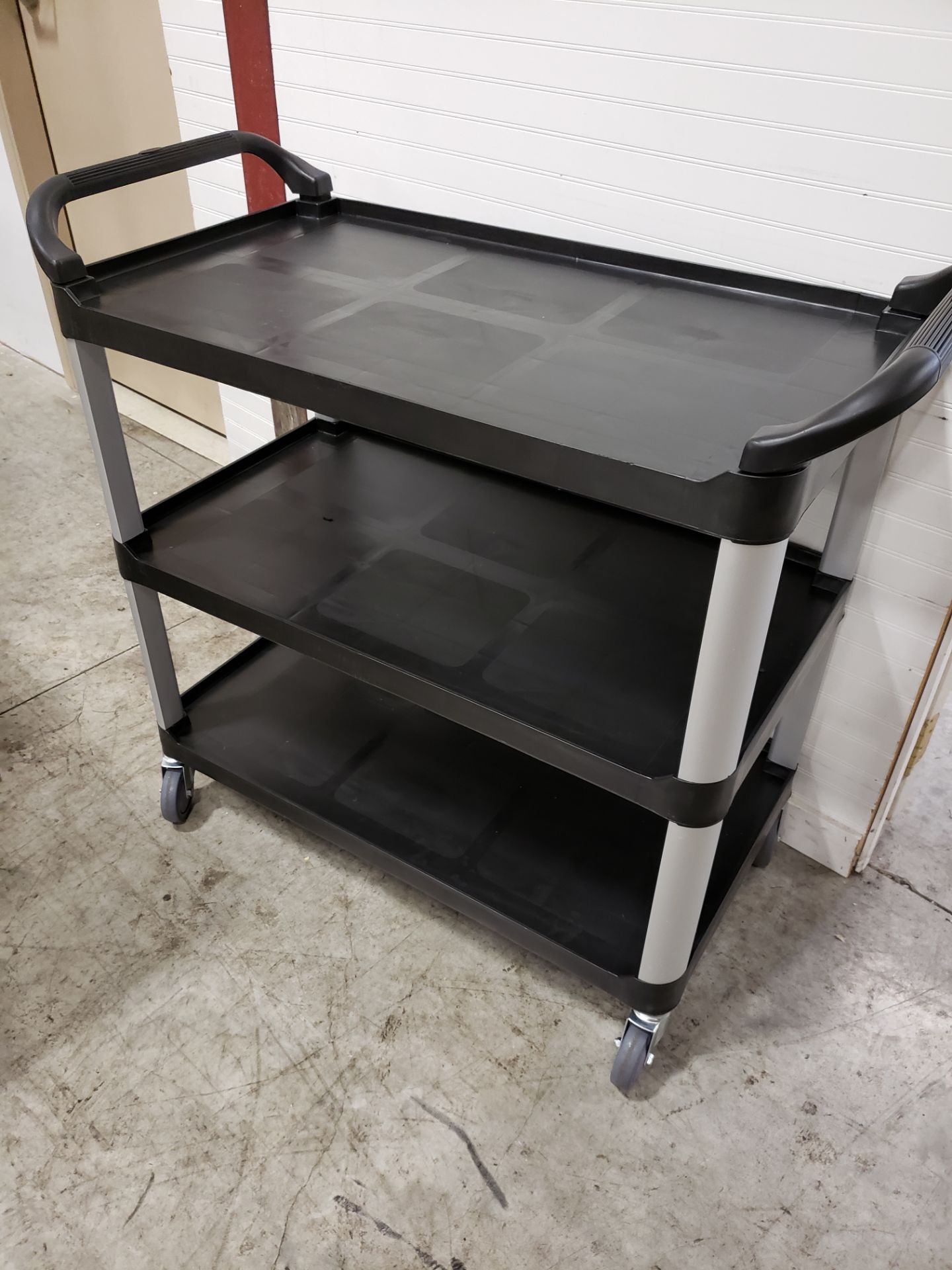 Black 3 Tier Cart with Waste Receptacle - 19.5" x 35" x 34" High on Casters