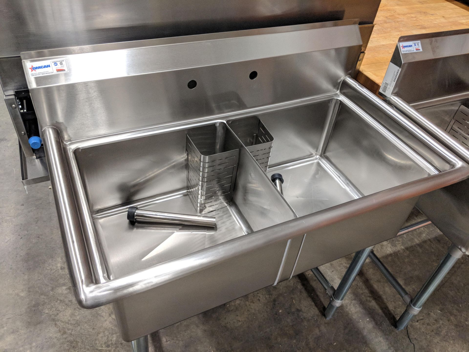 Corner Drain Double Sink, Overall Dims 41” x 23.5” x 44”