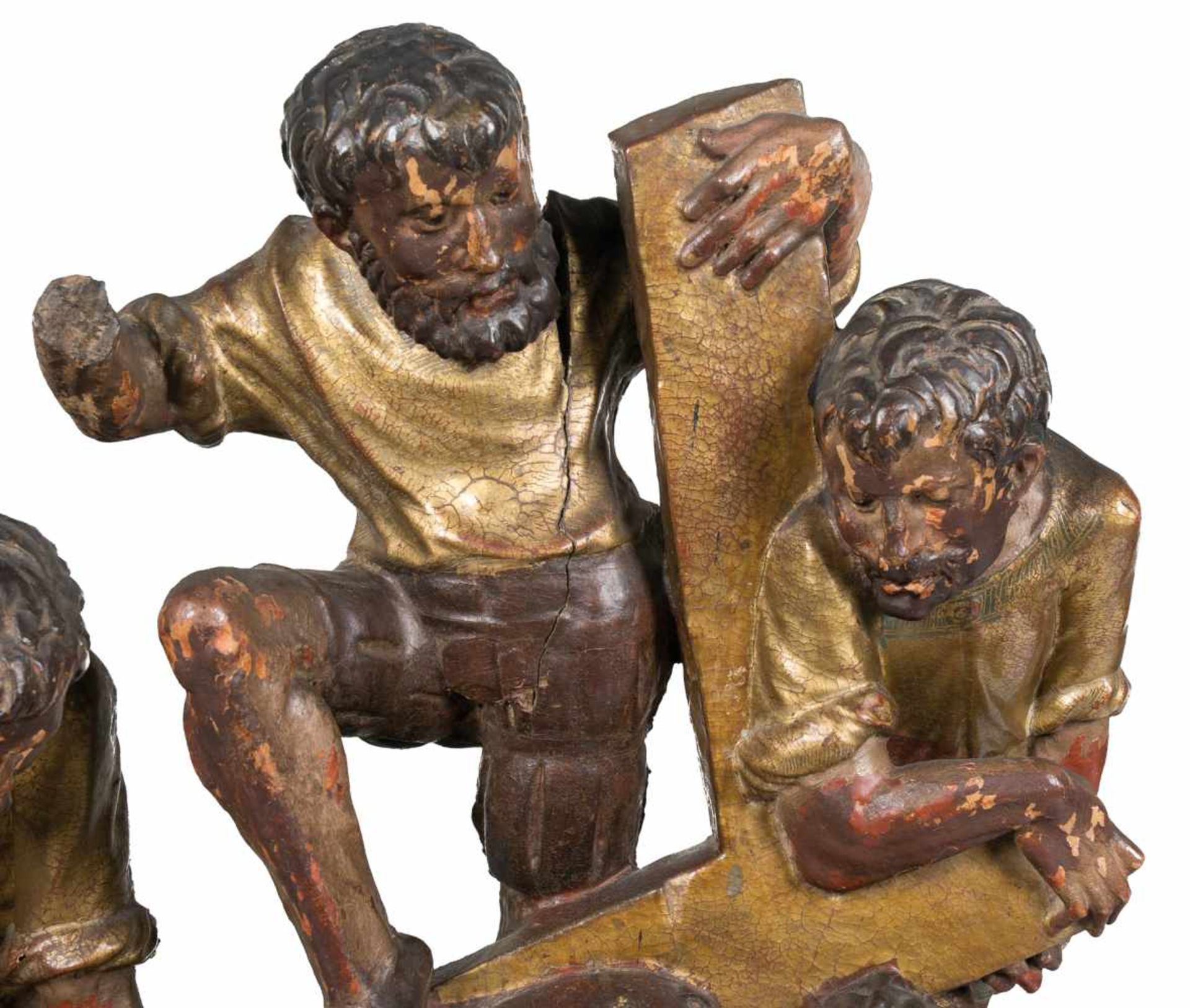 Carved, gilded and polychromed wooden sculptural group. Castilian School. Circa 1500.↵↵The scene - Bild 3 aus 4