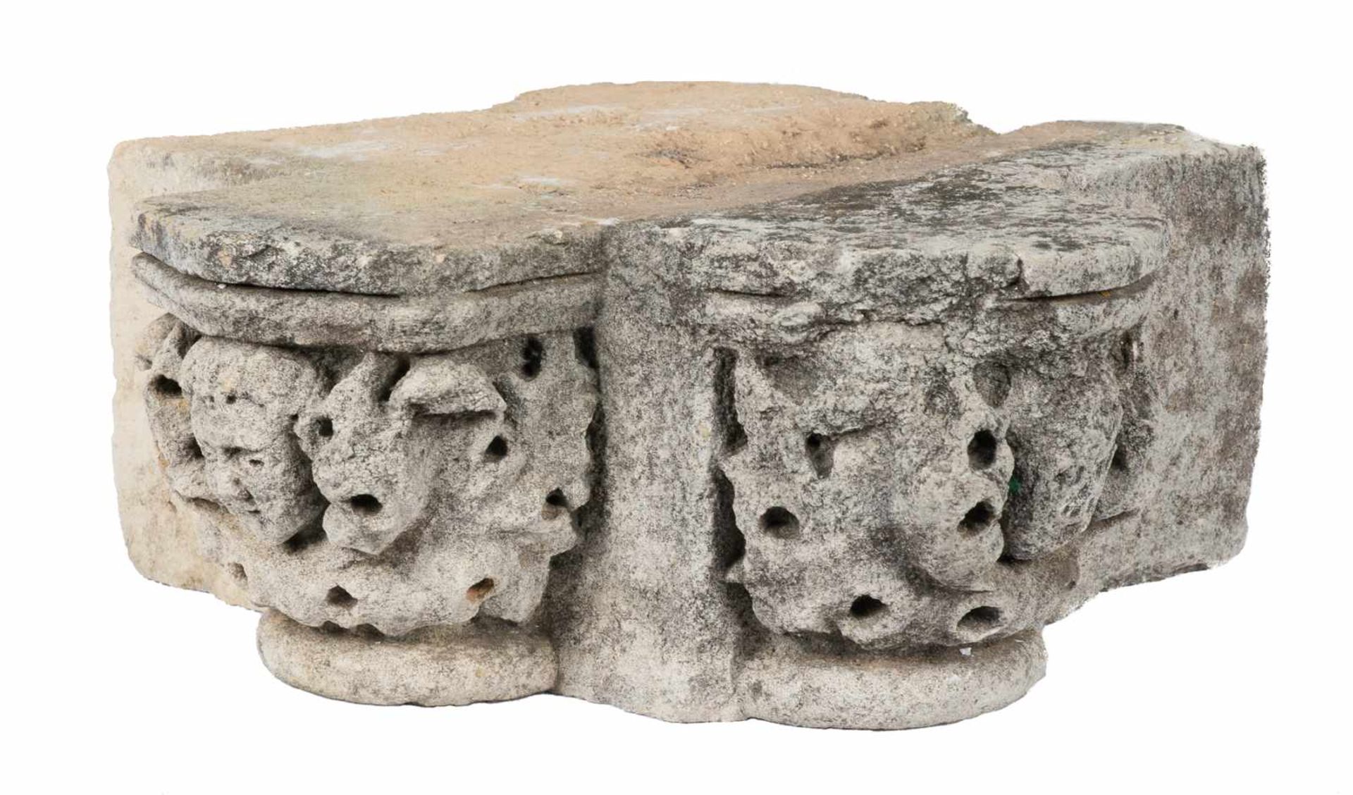 Sculpted stone architectural fragment - two enjoined capitals. Renaissance. 16th century.↵↵Each