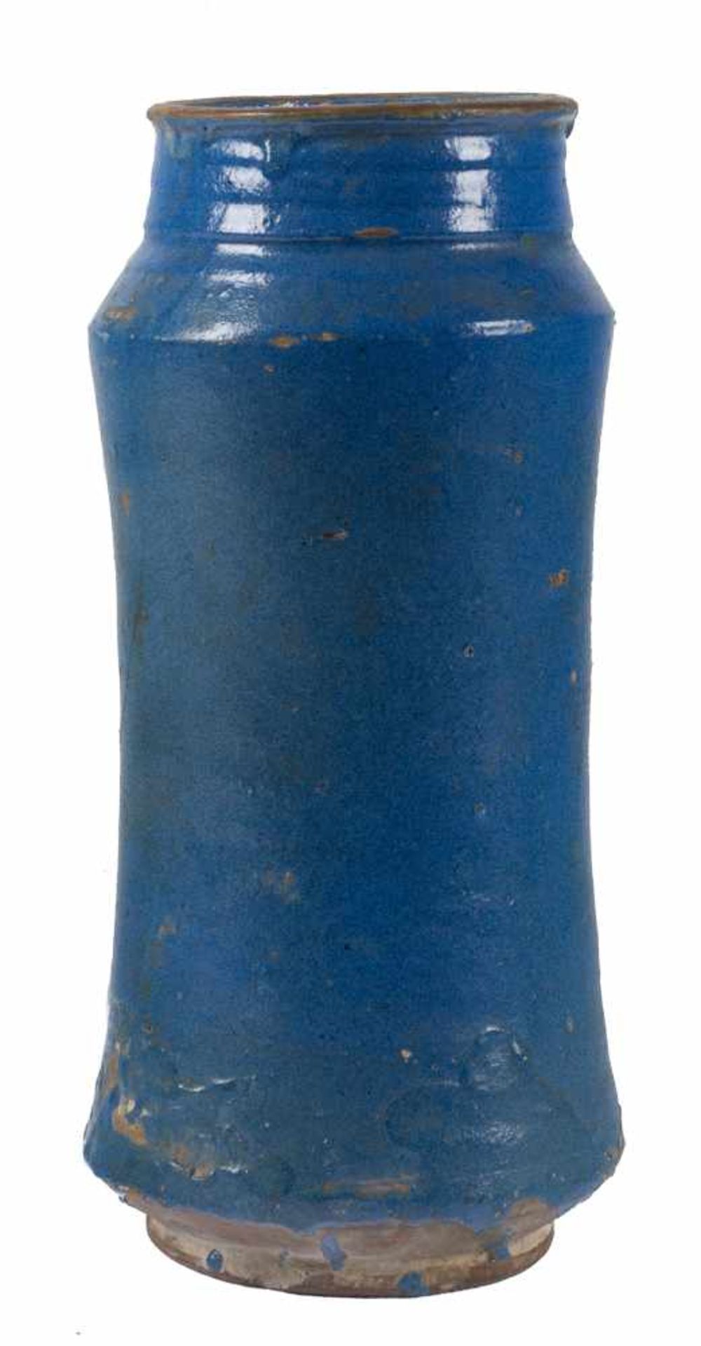 Blue ceramic albarello. Catalonia. 16th century. ↵↵Bibliography: Catálogo de Cerámica del Patrimonio