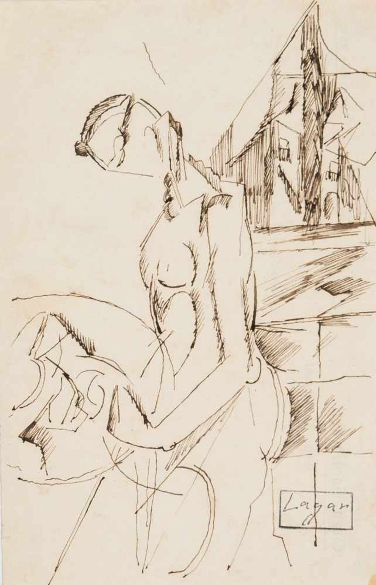 Celso Lagar (Ciudad Rodrigo, 1891 - Seville, 1966) "Cubist composition" Nib pen drawing on paper.