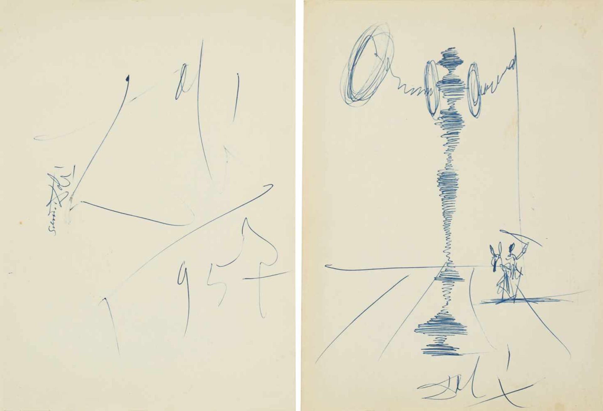 Salvador Dalí (Figueres, 1904 - 1989) "Don Quijote y Sancho Panza" Ballpoint pen drawing on paper.