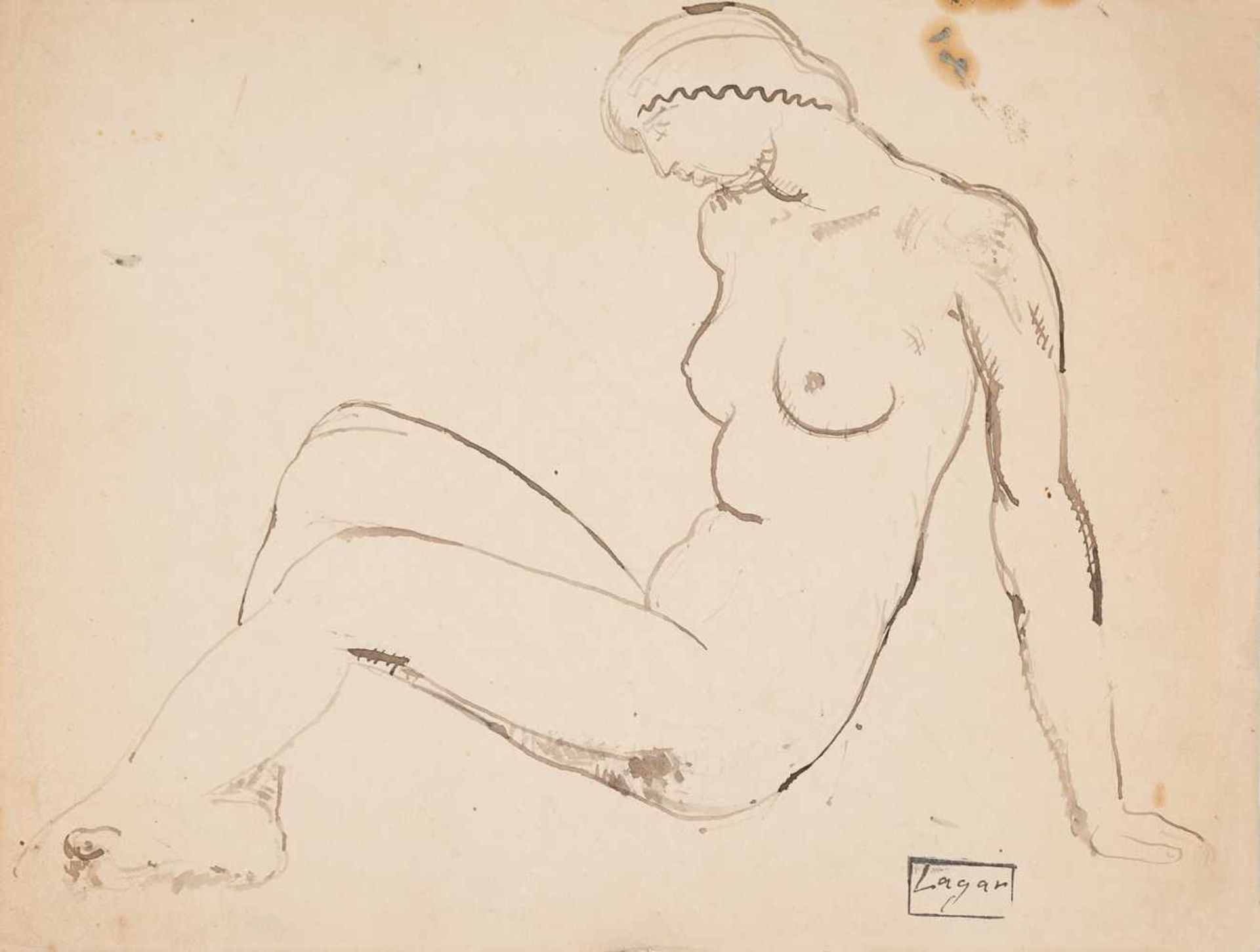 Celso Lagar (Ciudad Rodrigo, 1891 - Seville, 1966) "Female nude" Ink and opaque watercolour