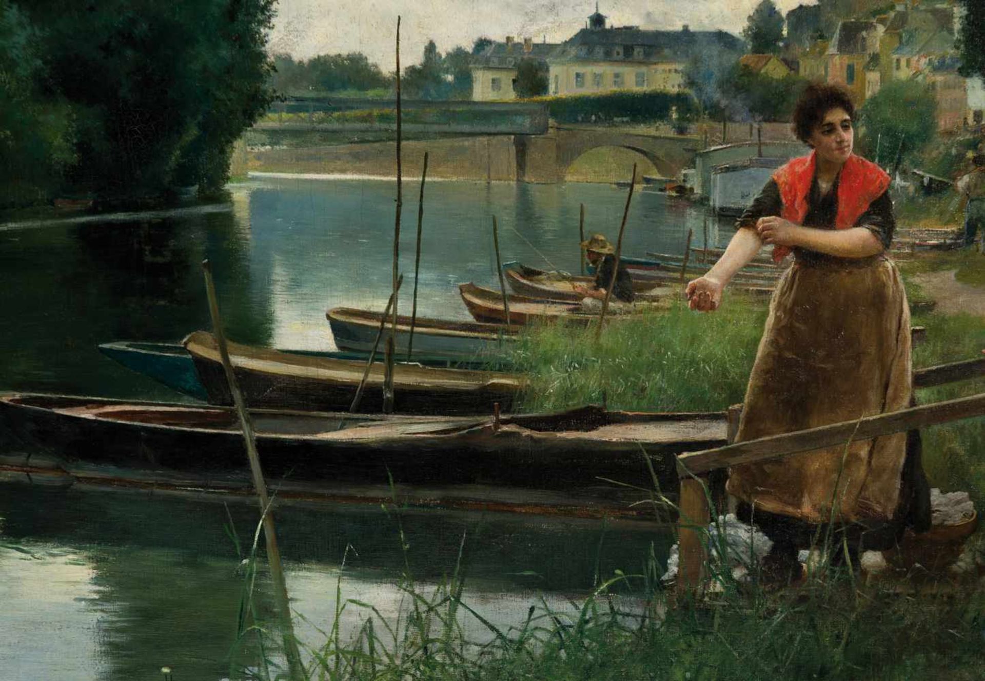 Luis Jiménez Aranda (Seville, 1845 - Pontoise, 1928) "Les Blanchisseuses à Pontoise, quai du - Bild 3 aus 6