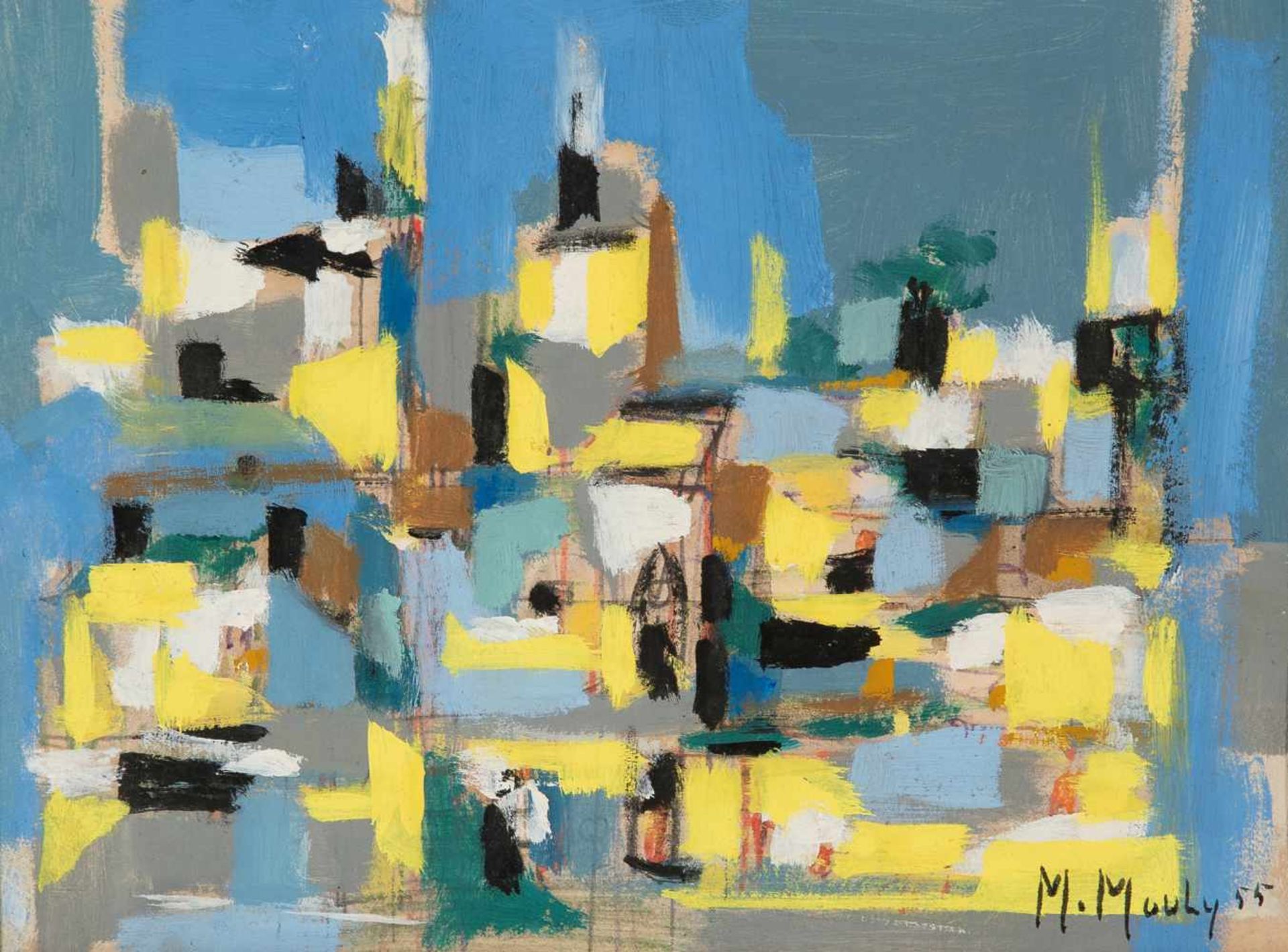 Marcel Mouly (Paris, 1918 - 2008) Gouache on paper. Signed and dated in 1955. Mouly studied at