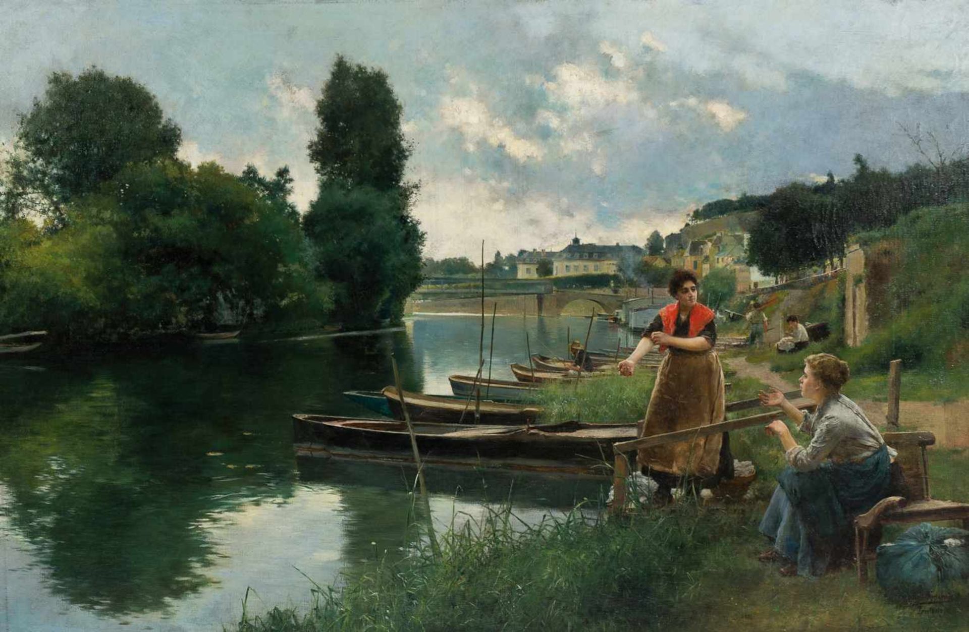 Luis Jiménez Aranda (Seville, 1845 - Pontoise, 1928) "Les Blanchisseuses à Pontoise, quai du