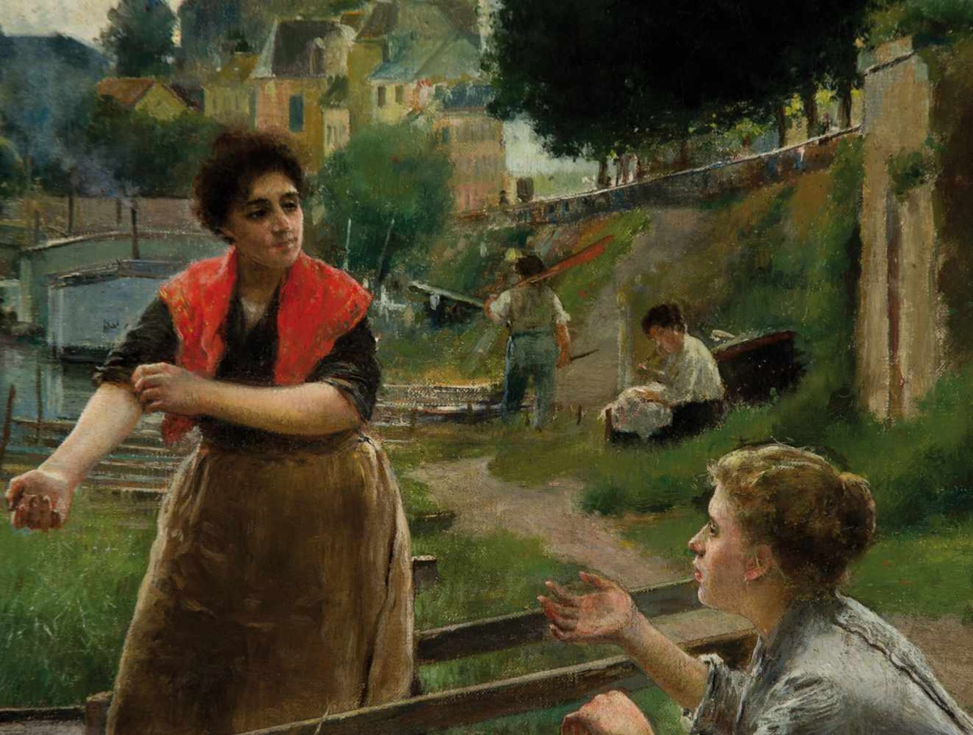 Luis Jiménez Aranda (Seville, 1845 - Pontoise, 1928) "Les Blanchisseuses à Pontoise, quai du - Bild 4 aus 6