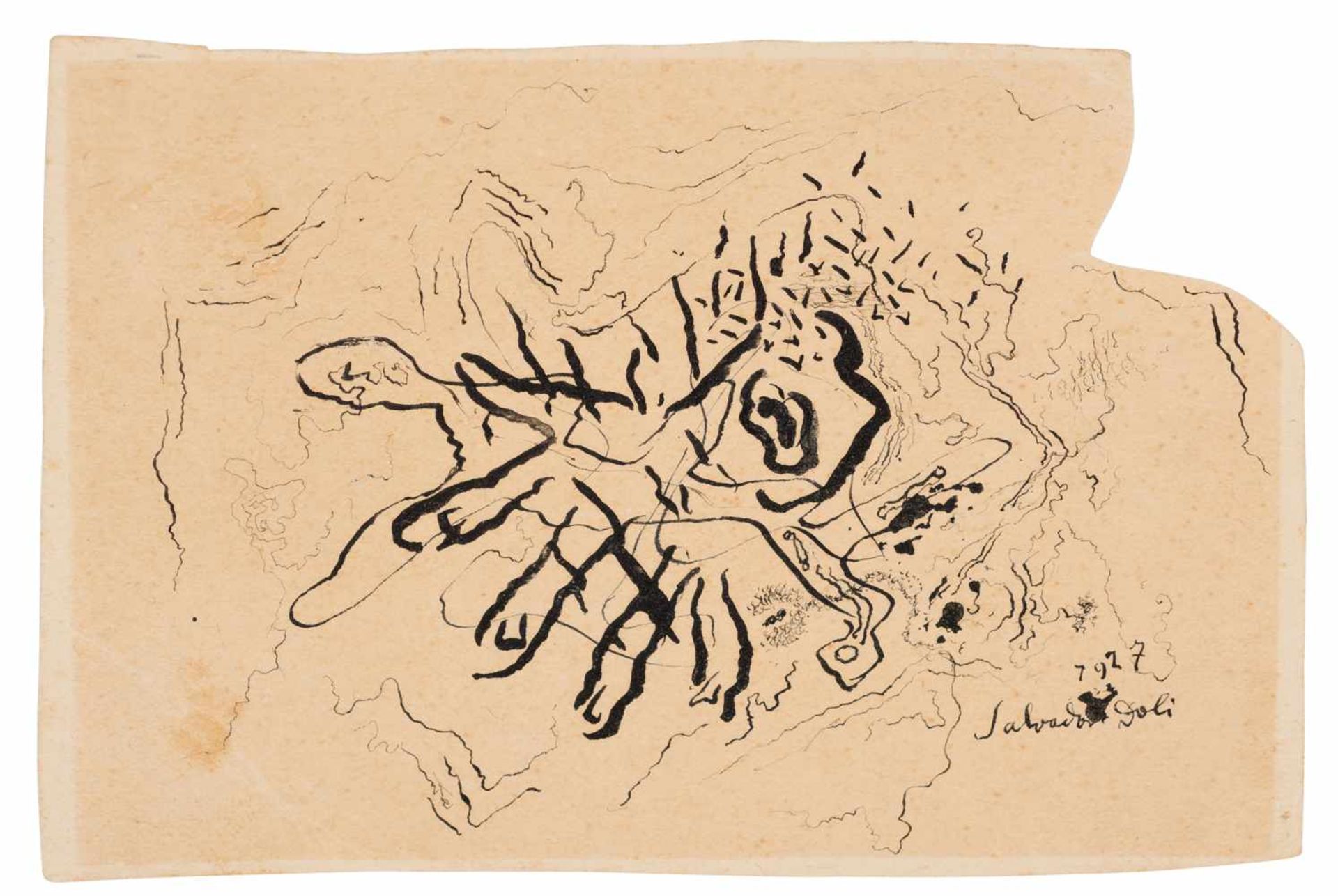 Salvador Dalí (Figueres, 1904 - 1989) "Putrefying hand with Ants” Ink drawing on paper. Signed and