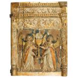 Carved, gilded and polychromed wooden tabernacle door. Early 16th century. The [...]