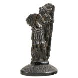 "Saint Michael" Sculpted jet figure. Possibly 16th century. Light gilt residue. Has [...]