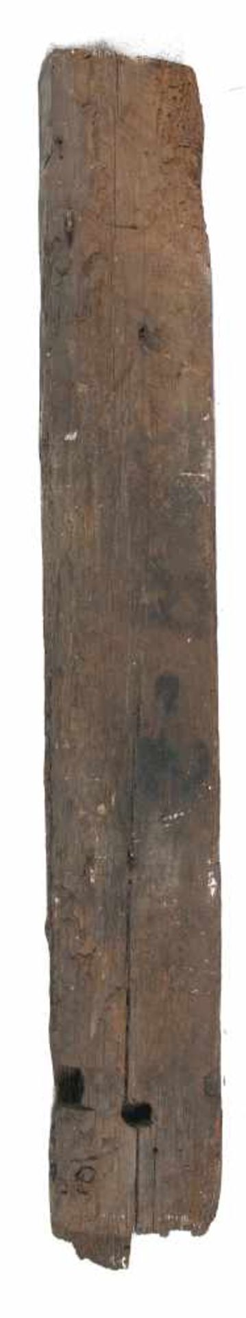 Lot of three carved wooden beams. 17th – 18th century. 115 x 16 x 8 cm., 112 x 19 x 12 cm, and 220 x