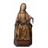 Our Lady with scroll Carved, gilded and polychromed wooden sculpture. Southern Germany or Tyrol.