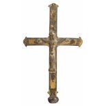 Gilt copper cross, with a gilt copper figure of a Christ. Limoges. France. Late romanesque. 13th