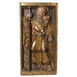 Saint Paul Carved, gilded and polychromed wooden relief. Castilian School. Baroque. Circa 1600.