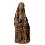 Virgin and Child with Saint Anne Carved wooden sculptural group. Flemish School. Gothic. 15th