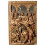 The Last Supper Carved, gilded and polychromed wooden relief. Italy. Renaissance. 16th century.