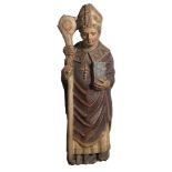 "Bishop". - Imposing sculpted and polychromed stone figure with precious stones. - [...]