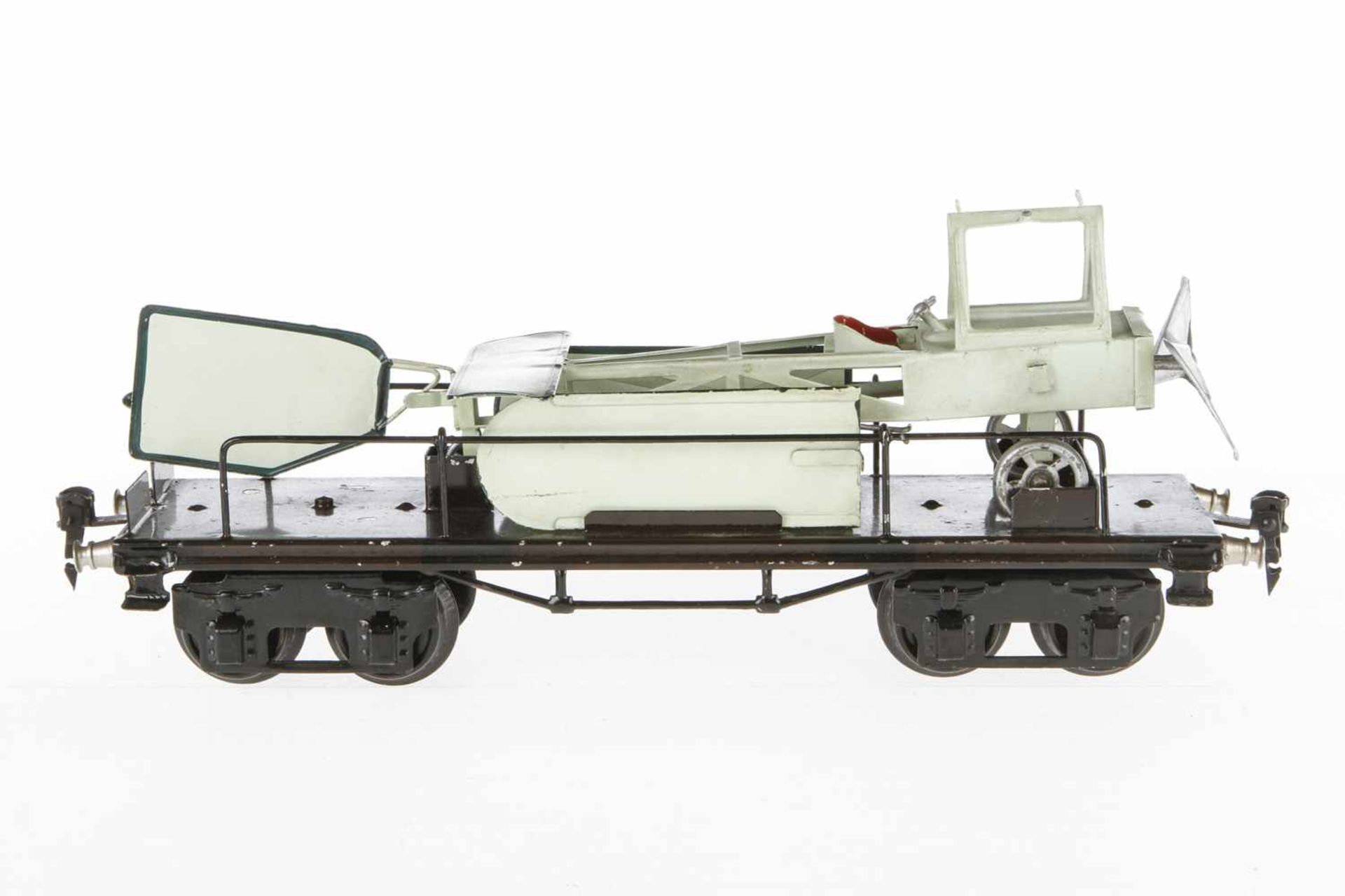 Märklin Flugzeugtransportwagen 1881, S 1, HL, mit originalem Flugzeug, LS und gealterter Lack, L