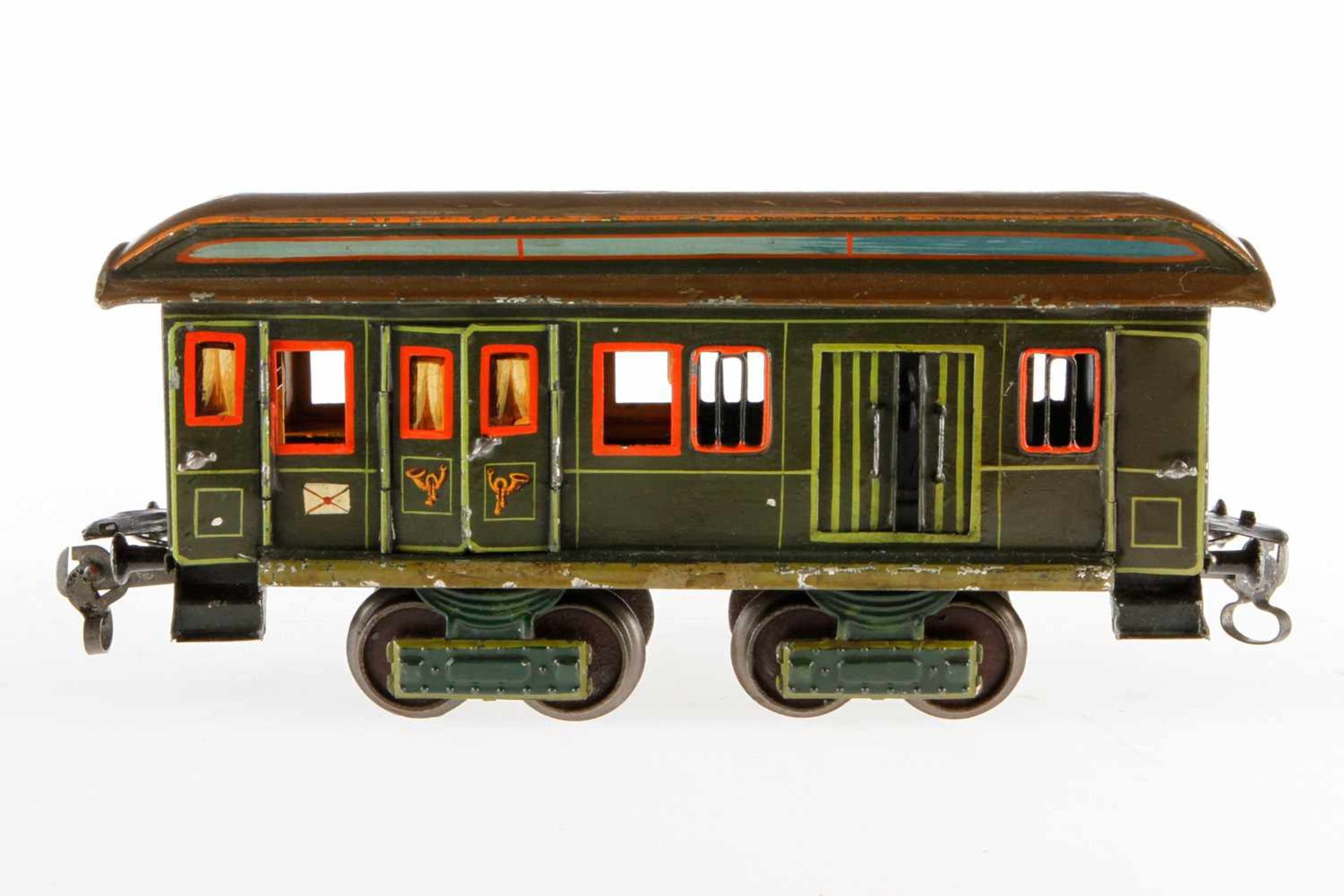 Märklin Post-/Gepäckwagen 1844, S 1, uralt, HL, mit Diensteinrichtung, 4 AT, 4 ST, 2 DT und