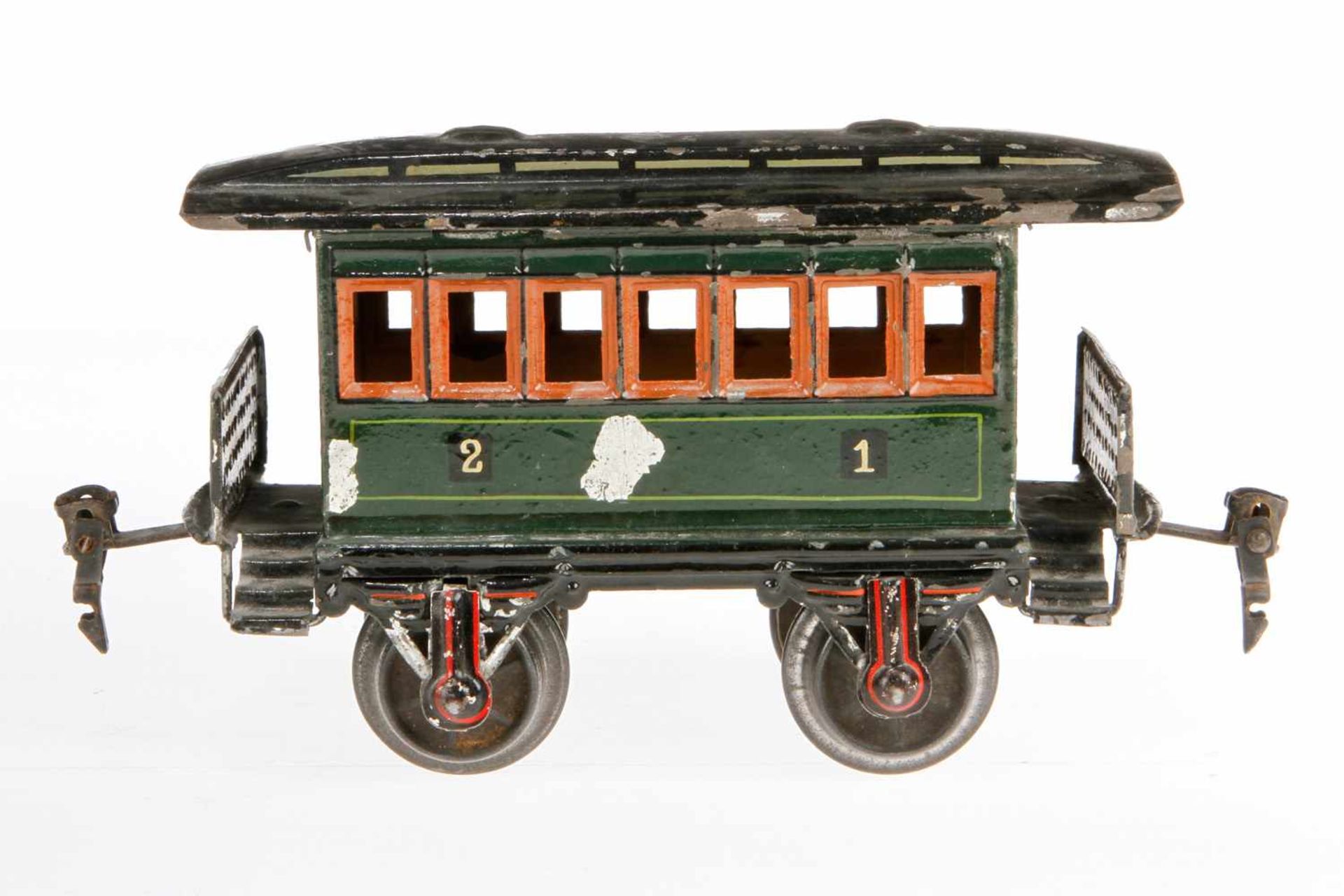 Märklin Personenwagen 1873, S 1, uralt, grün HL, LS und gealterter Lack, L 16,5, sonst noch Z 2