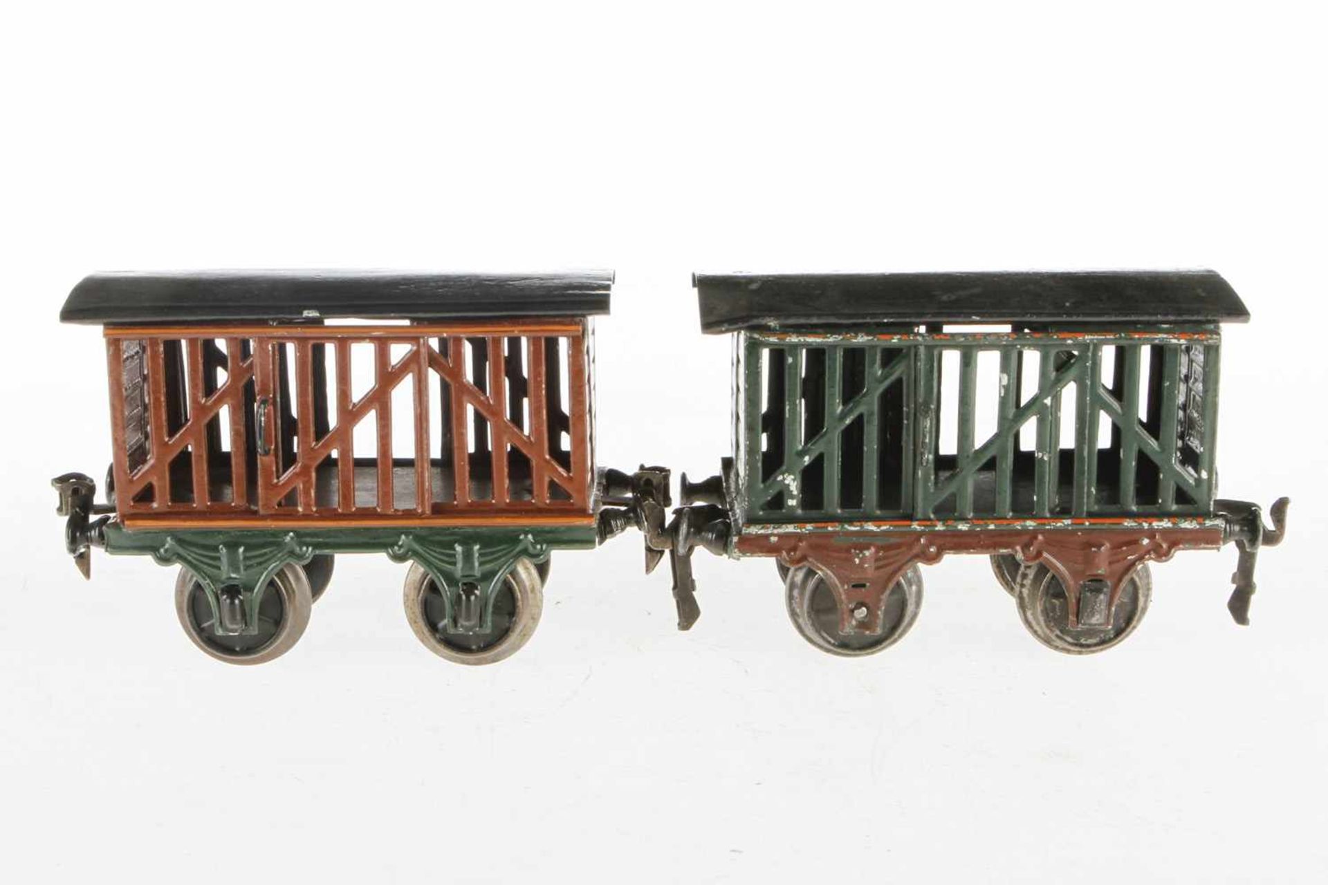 Märklin Vieh- und Milchwagen 1809, S 1, uralt, HL, je 2 ST, 1 Dach nachlackiert, L 15, Z 3