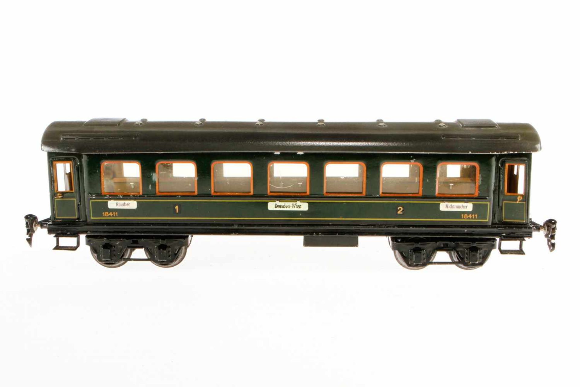 Märklin Personenwagen 1841, S 1, grün, mit 4 AT, Dachscharniere ersetzt, LS und gealterter Lack, 1