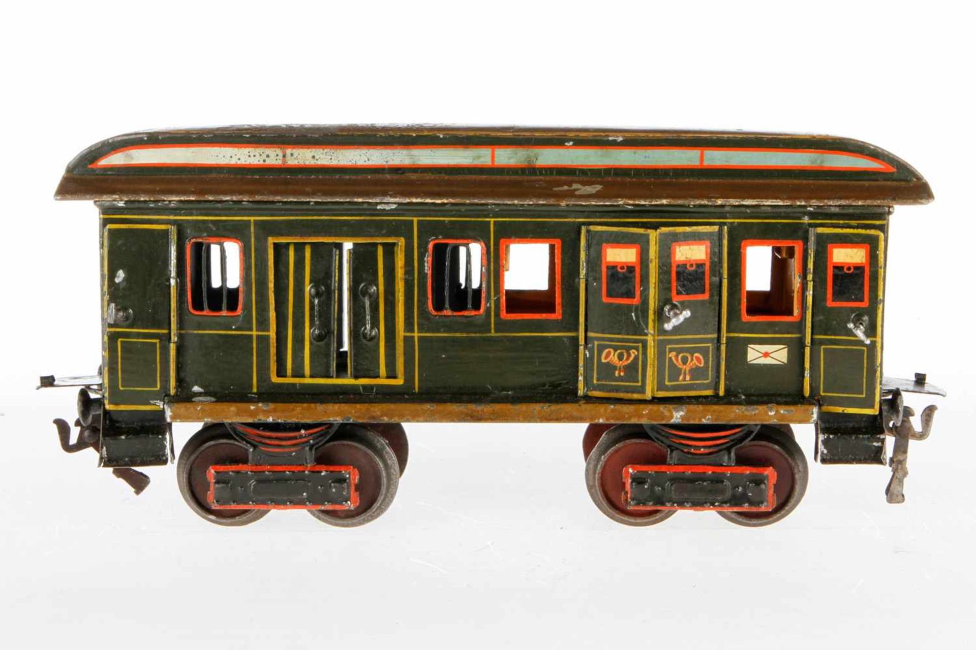 Märklin Post-/Gepäckwagen 1844, S 1, uralt, HL, mit Inneneinrichtung, 4 ST, 2 DT, 4 AT und