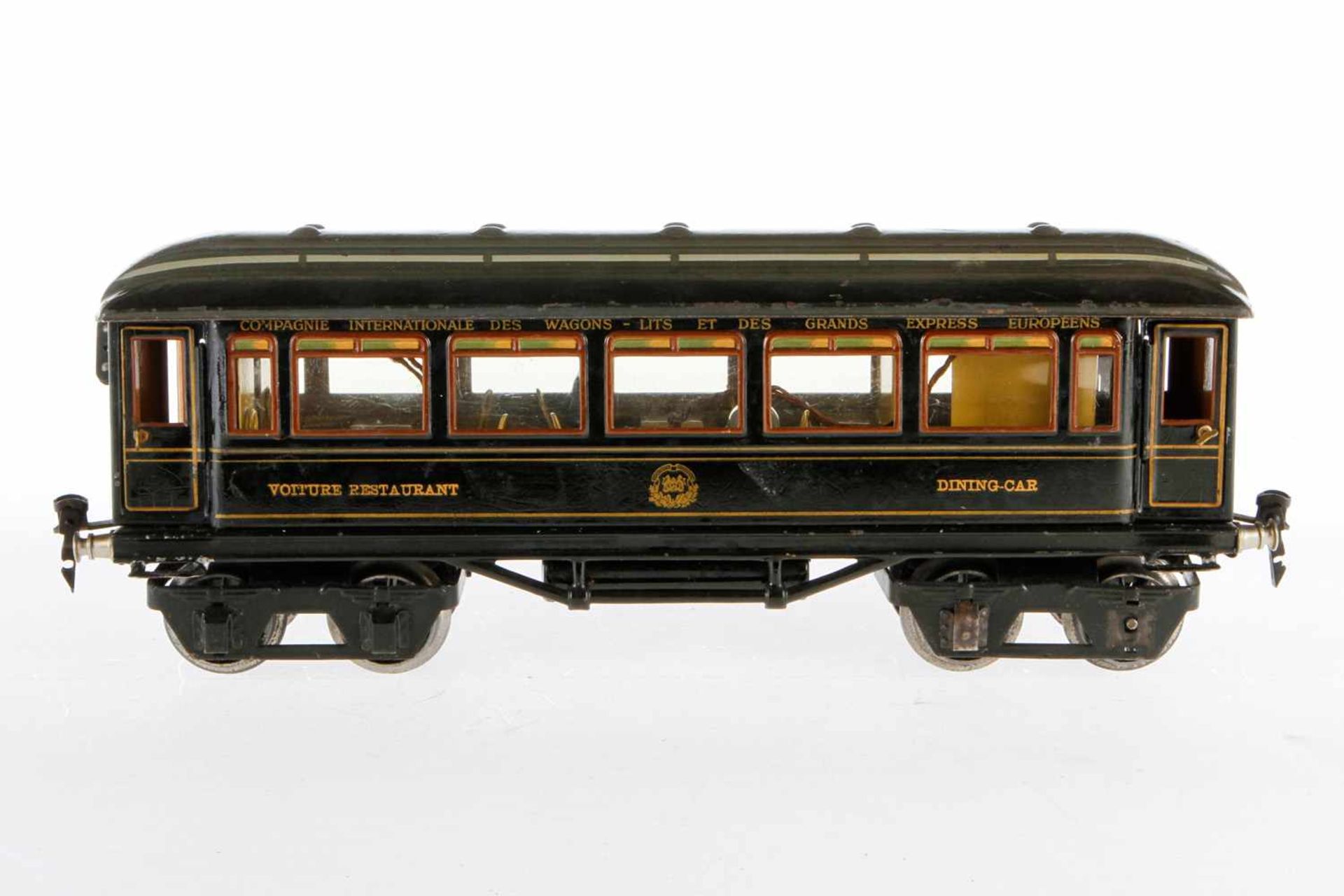 Märklin internationaler Speisewagen 1746 G, S 1, blau CL, mit Inneneinrichtung, 4 AT und Gussrädern,